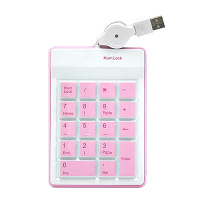 ABA1579 키패드 USB 자동 감김 케이블 고무 핑크자판